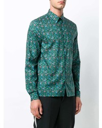 Chemise à manches longues à fleurs vert foncé Prada