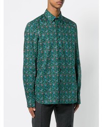 Chemise à manches longues à fleurs vert foncé Prada