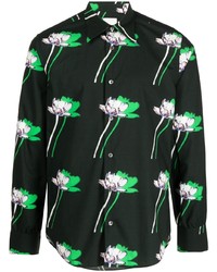 Chemise à manches longues à fleurs vert foncé Paul Smith