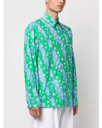 Chemise à manches longues à fleurs vert menthe Marni