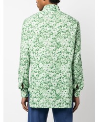 Chemise à manches longues à fleurs vert menthe Kiton