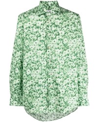 Chemise à manches longues à fleurs vert menthe Kiton