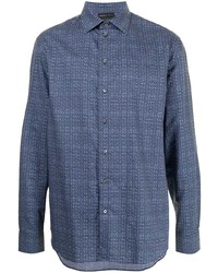 Chemise à manches longues à motif zigzag bleu marine Emporio Armani