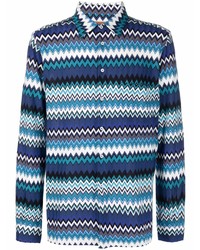 Chemise à manches longues à motif zigzag bleu marine Missoni
