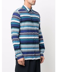 Chemise à manches longues à motif zigzag bleu marine Missoni