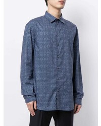 Chemise à manches longues à motif zigzag bleu marine Emporio Armani