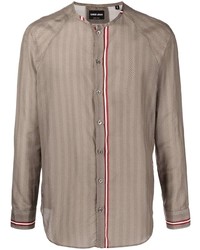 Chemise à manches longues à motif zigzag marron Giorgio Armani