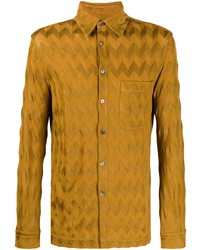Chemise à manches longues à motif zigzag moutarde