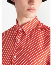 Chemise à manches longues à motif zigzag rouge Prada