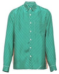 Chemise à manches longues à motif zigzag verte Prada