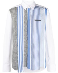 Chemise à manches longues à patchwork blanc et bleu Viktor & Rolf