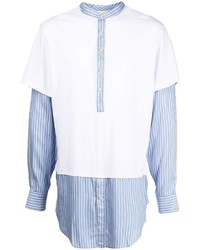 Chemise à manches longues à patchwork blanc et bleu Wales Bonner