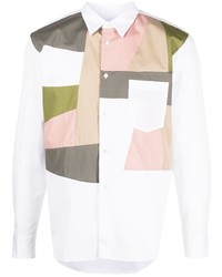 Chemise à manches longues à patchwork blanche Comme des Garcons Homme Deux