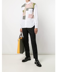 Chemise à manches longues à patchwork blanche Comme des Garcons Homme Deux