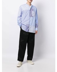 Chemise à manches longues à patchwork bleu clair Comme des Garcons Homme