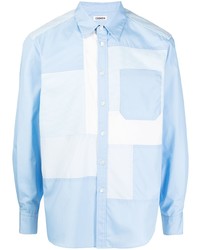 Chemise à manches longues à patchwork bleu clair Coohem