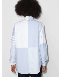 Chemise à manches longues à patchwork bleu clair Thom Browne