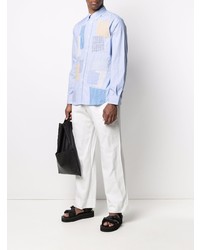 Chemise à manches longues à patchwork bleu clair Junya Watanabe MAN