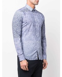 Chemise à manches longues à patchwork bleu clair Corneliani