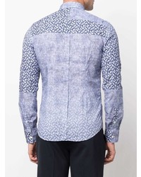 Chemise à manches longues à patchwork bleu clair Corneliani