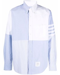 Chemise à manches longues à patchwork bleu clair Thom Browne