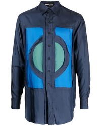 Chemise à manches longues à patchwork bleu marine Edward Cuming