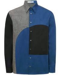 Chemise à manches longues à patchwork bleu marine JW Anderson