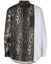 Chemise à manches longues à patchwork gris foncé Roberto Cavalli