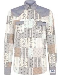 Chemise à manches longues à patchwork multicolore Dolce & Gabbana