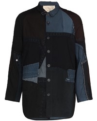 Chemise à manches longues à patchwork noire By Walid