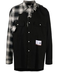 Chemise à manches longues à patchwork noire Maison Mihara Yasuhiro