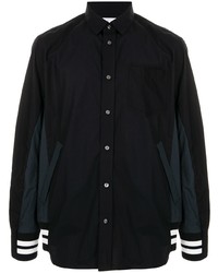 Chemise à manches longues à patchwork noire Sacai