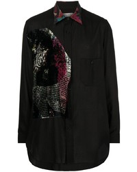 Chemise à manches longues à patchwork noire Yohji Yamamoto