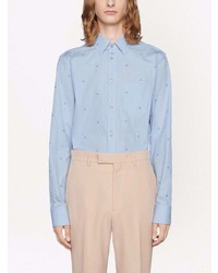 Chemise à manches longues á pois bleu clair Gucci