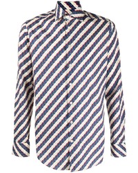 Chemise à manches longues à rayures horizontales blanc et bleu marine Etro