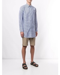 Chemise à manches longues à rayures horizontales blanc et bleu Kent & Curwen