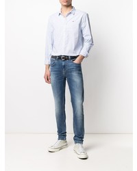 Chemise à manches longues à rayures horizontales bleu clair Tommy Hilfiger