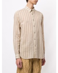 Chemise à manches longues à rayures verticales beige Forme D'expression