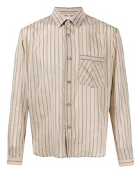 Chemise à manches longues à rayures verticales beige Saint Laurent