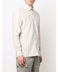 Chemise à manches longues à rayures verticales beige Kiton