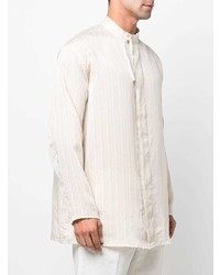 Chemise à manches longues à rayures verticales beige Emporio Armani