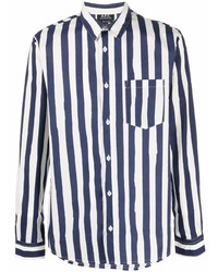 Chemise à manches longues à rayures verticales blanc et bleu marine A.P.C.