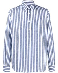 Chemise à manches longues à rayures verticales blanc et bleu marine Aspesi