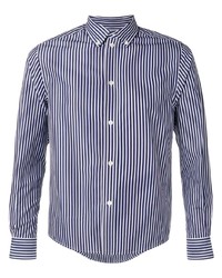 Chemise à manches longues à rayures verticales blanc et bleu marine Balenciaga