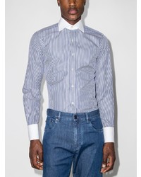 Chemise à manches longues à rayures verticales blanc et bleu marine Tom Ford