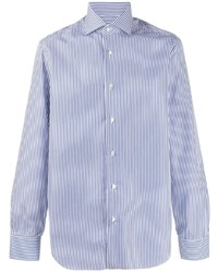 Chemise à manches longues à rayures verticales blanc et bleu marine Barba