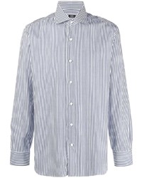 Chemise à manches longues à rayures verticales blanc et bleu marine Barba