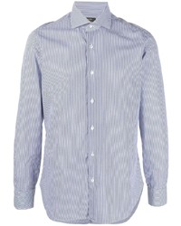 Chemise à manches longues à rayures verticales blanc et bleu marine Barba