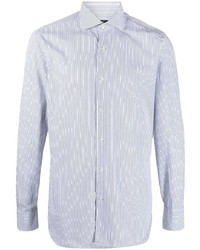 Chemise à manches longues à rayures verticales blanc et bleu marine Barba