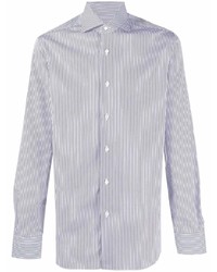 Chemise à manches longues à rayures verticales blanc et bleu marine Barba